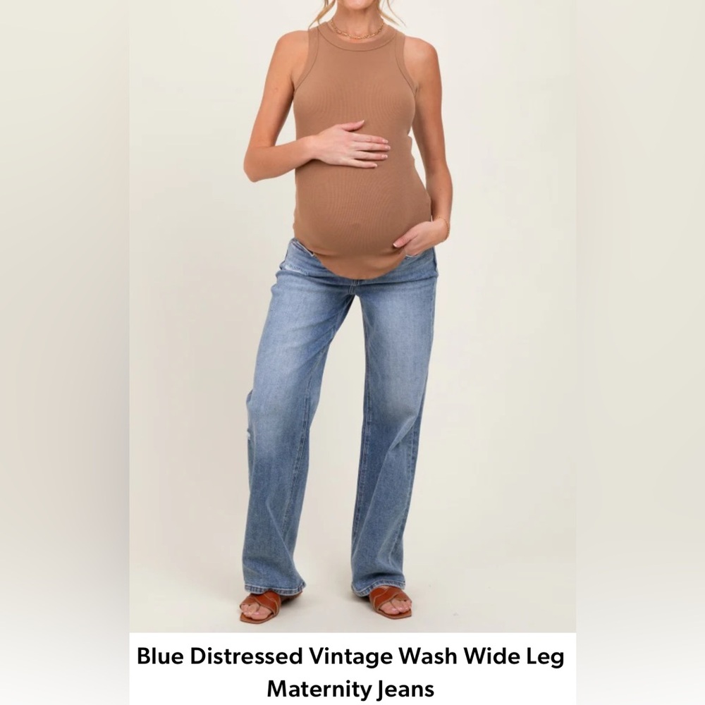 Pinkblush Wide Leg Jeans in Distressed Vintage Wash